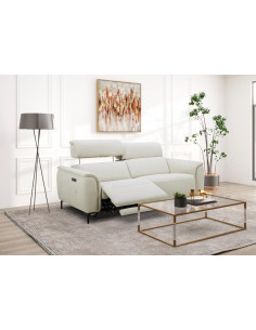 Canapé 3 places relax éléctrique en tissu beige modèle COLETTI